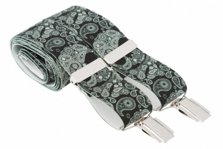 Black Paisley Skull Trouser Braces